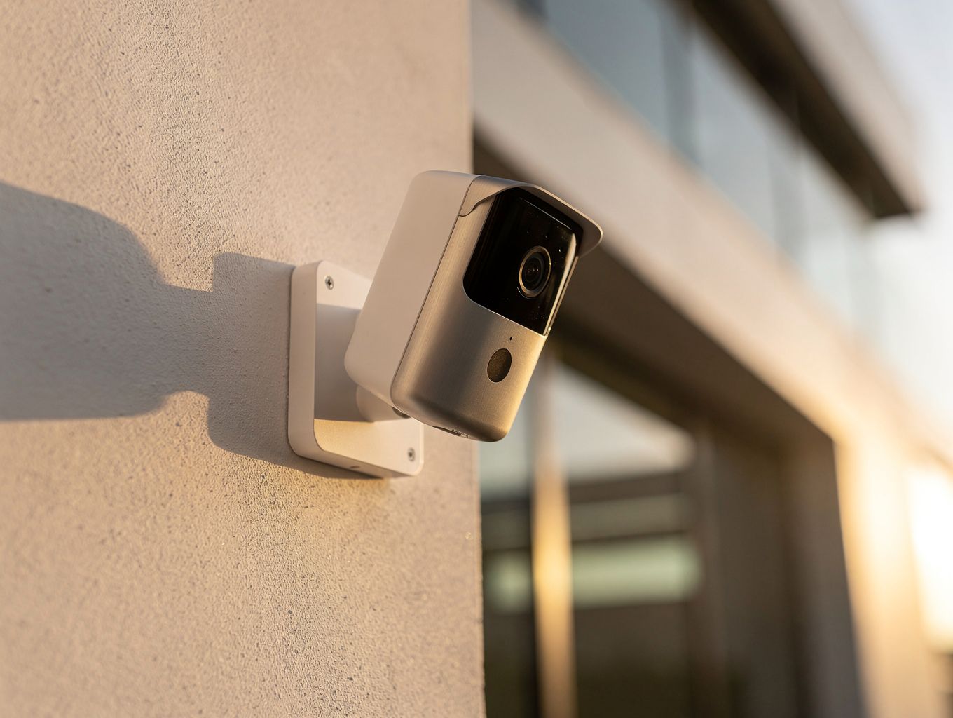 Security camera mounted on a modern building
