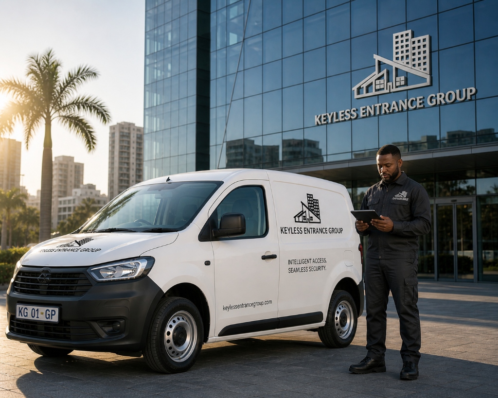 Keyless Entrance Group technician on-site for installation and maintenance