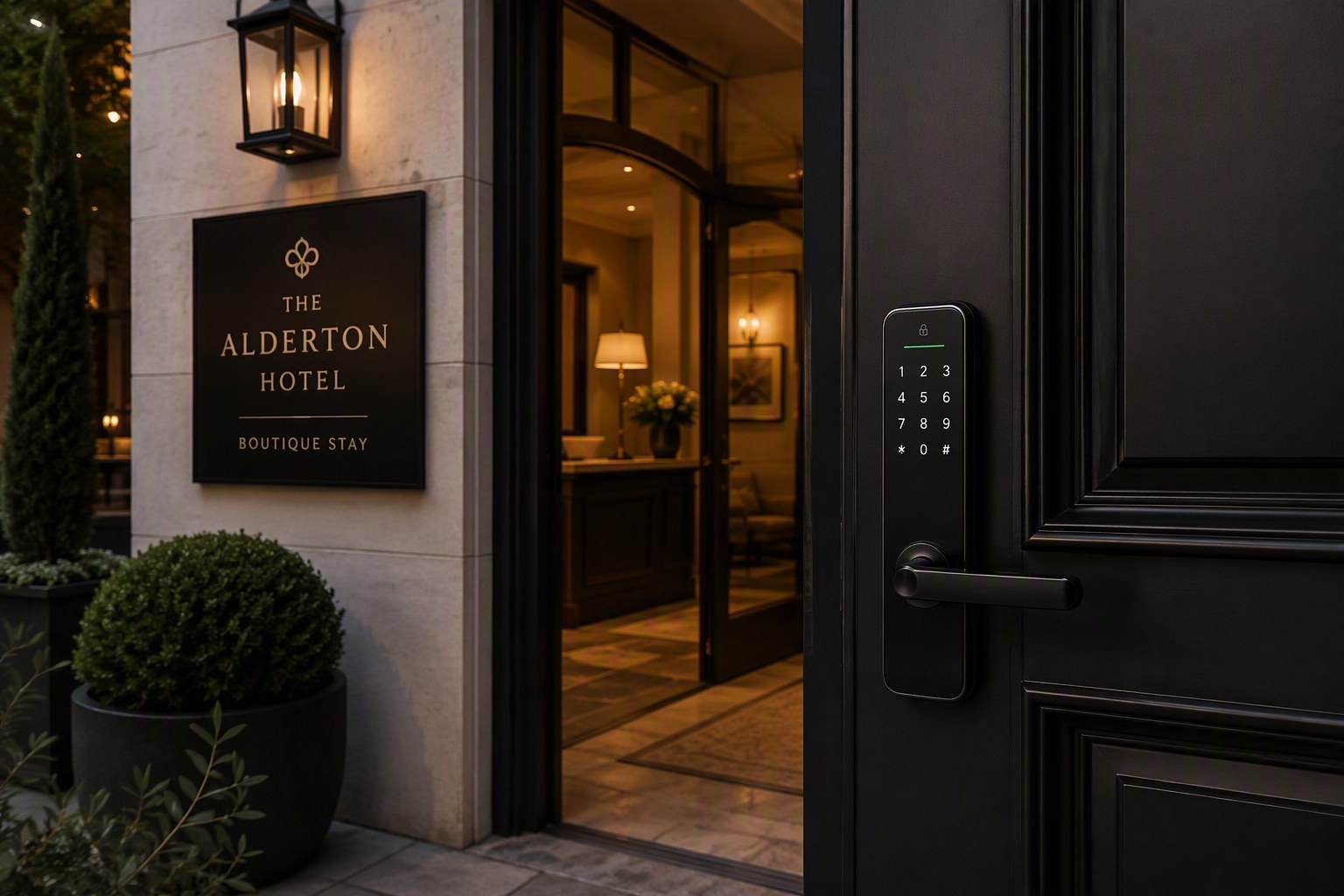 The Alderton Hotel boutique entrance and guest room smart lock